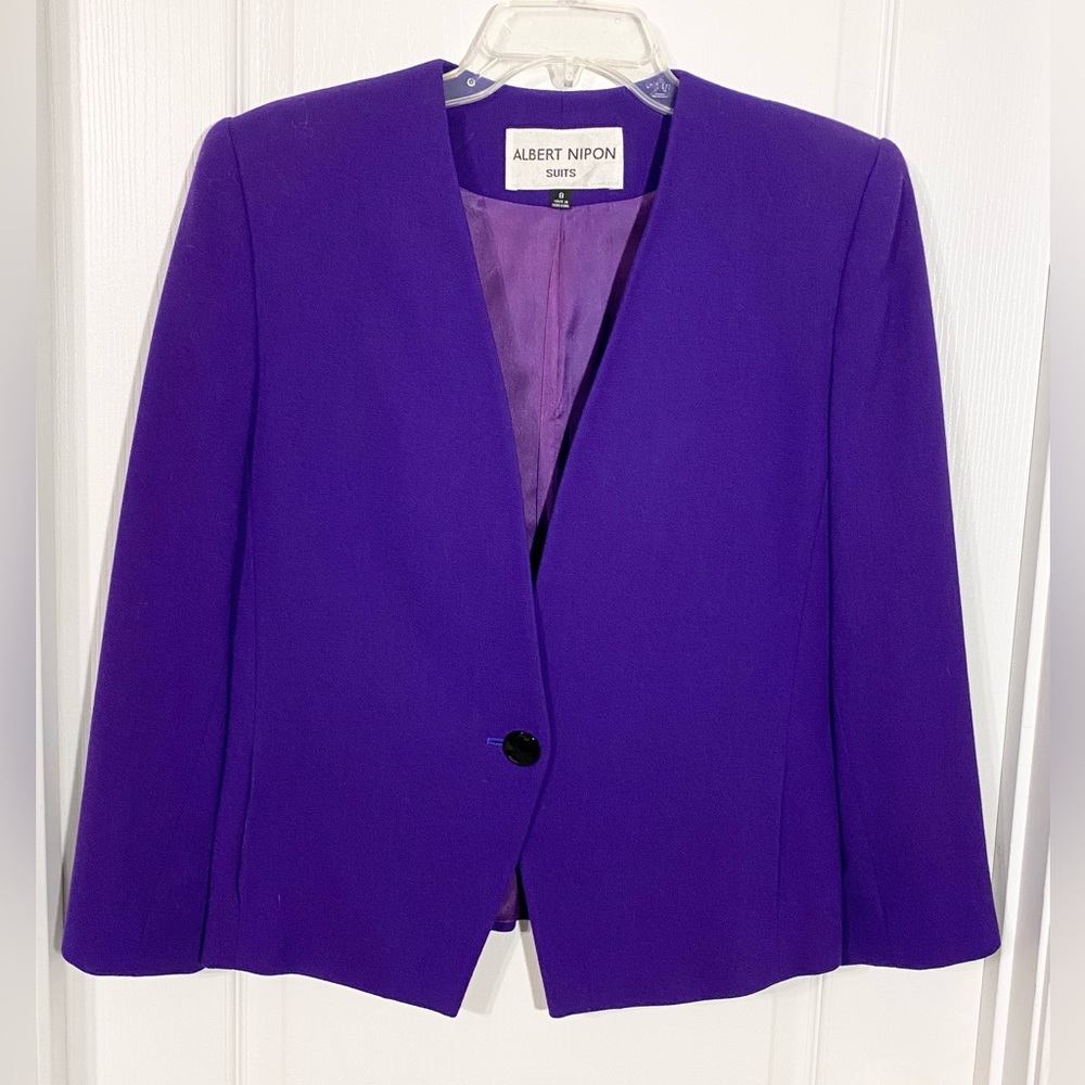 90s Albert Nipon Wool Blazer HONG KONG MADE Vintage Purple Size 8